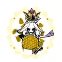 upside-down pineapple with crown on top and Ace of spade in one hand  tattoo design idea