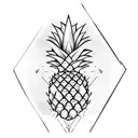 upside-down pineapple with crown on top Ace of spade in one hand and pool cue in other hand tattoo design idea
