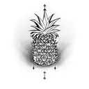 upside-down pineapple with crown on top Ace of spade in one hand and pool cue in other hand tattoo design idea