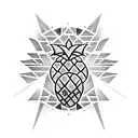 upside-down pineapple with crown on top Ace of spade in one hand and pool cue in other hand tattoo design idea