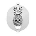 upside-down pineapple with crown on top Ace of spade in one hand and pool cue in other hand tattoo design idea
