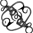 trident with two skeletal snakes twirling around it. one snake is re and the other black. tattoo design idea