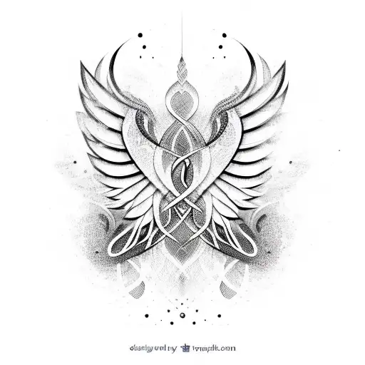 A modern calligraphy design of the client's name in Arabic, intertwined with angel wings tattoo design idea