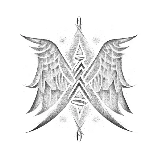 A modern calligraphy design of the client's name in Arabic, intertwined with angel wings tattoo design idea