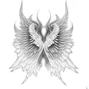 A modern calligraphy design of the client's name in Arabic, intertwined with angel wings tattoo design idea