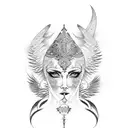 A modern calligraphy design of the client's name in Arabic, intertwined with angel wings tattoo design idea