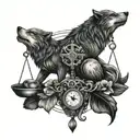 wolf Libra scale and Roman numeral 3 tattoo design idea