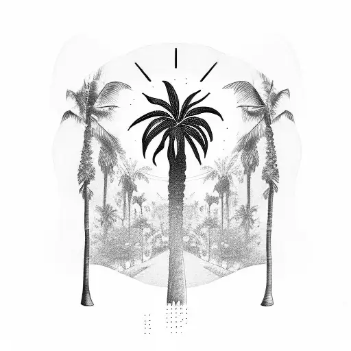 money, palm trees, christian cross  tattoo design idea