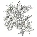 louisiana, flowers, sun, fleur de lis  tattoo design idea