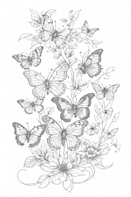 earthy plants with butterflies intertwined tattoo design idea
