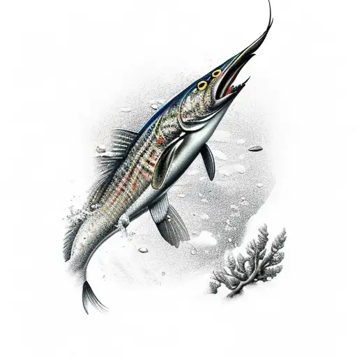 Hirsch im Vordergrund, Angler auf einem Bolt mit Kind im Hintergrund  tattoo design idea