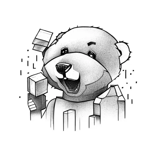 teddy bear building a brick wall and a brick falling  tattoo design idea