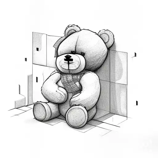 Teddy bear building a wall and it breaking  tattoo design idea