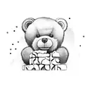 teddy bear building a brick wall and a brick falling  tattoo design idea