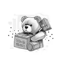 teddy bear building a brick wall and a brick falling  tattoo design idea