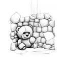 Teddy bear building a wall and it breaking  tattoo design idea