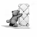 Teddy bear building a wall and it breaking  tattoo design idea