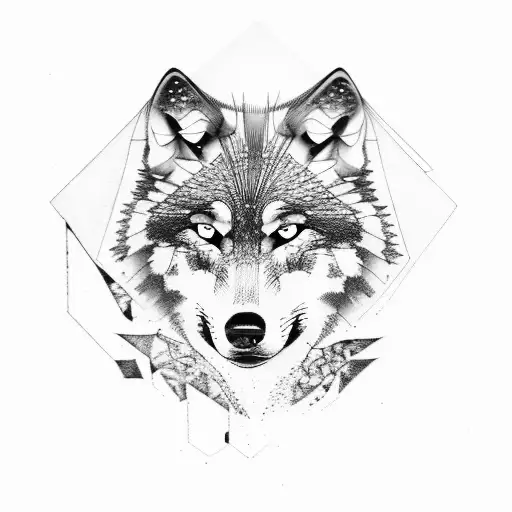 wolf, forest, mountain  tattoo design idea