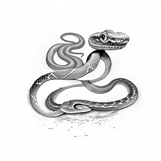 A snake coiled around a motivational quote in German tattoo design idea