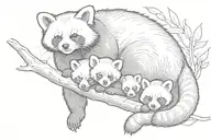 red panda mother with 4 baby red pandas tattoo design idea