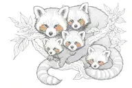 red panda mother with 4 baby red pandas tattoo design idea