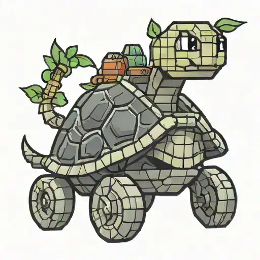 simple turtle riding minecraft cart tattoo design idea