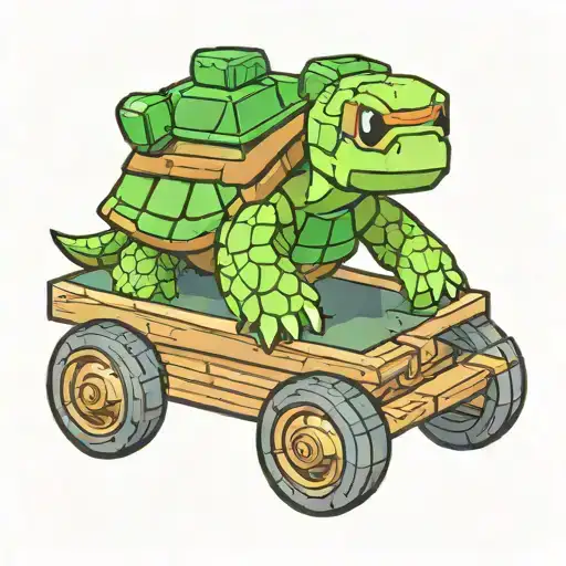 green roblox turtle riding a minecraft cart  tattoo design idea