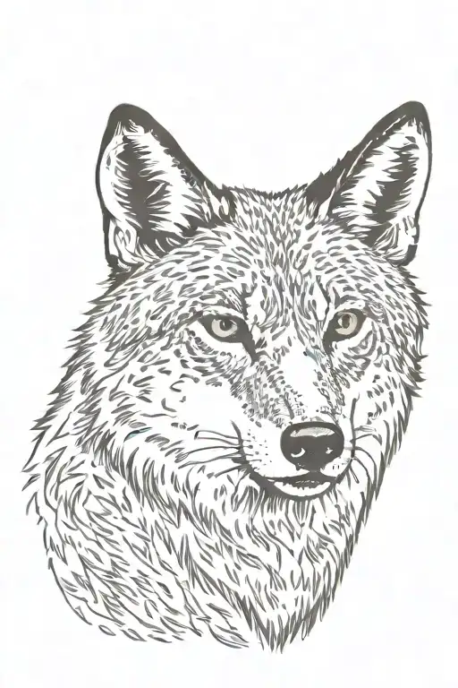 a rectangle frame, black at the bottom half, Roman numeral 27:17 at the bottom, coyote head popping out at top tattoo design idea