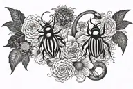 beetles, mushrooms, chrysanthemums, snakes, bees, witchy tattoo design idea