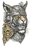 tiger face in knight's helmet with bat tattoo design idea
