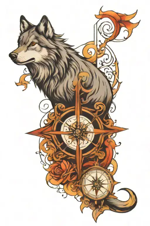 Wolf,compass, norse mythology tattoo design idea