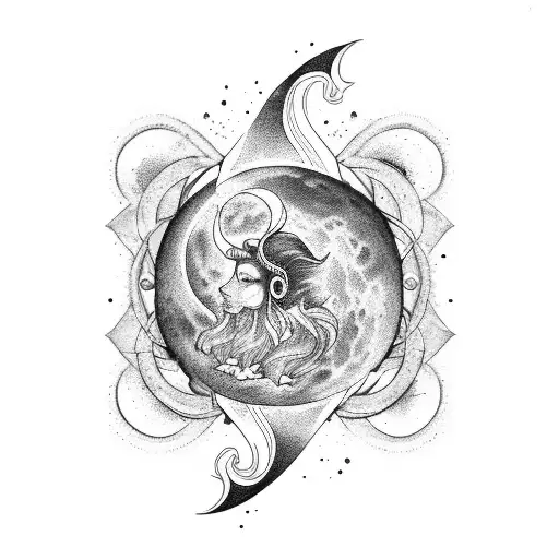Cosmic Merging of Aries, Moon and Cancer tattoo design idea