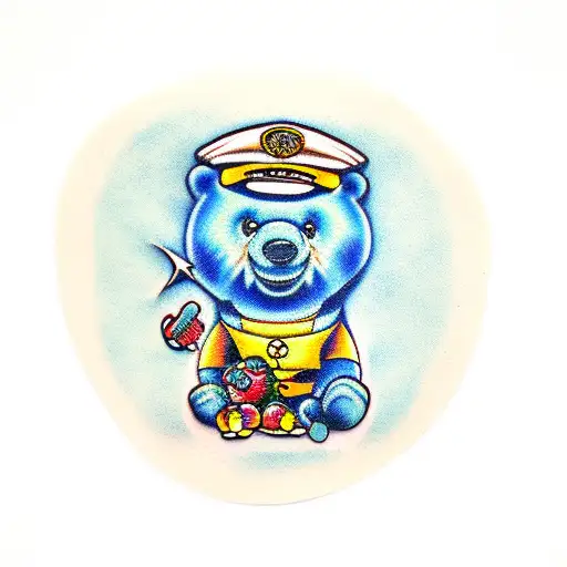 Blue Gummy Bear praying tattoo design idea