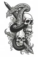 skull snake dagger tattoo design idea