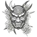 samurai mask split in half tattoo design idea