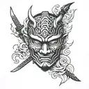 samurai mask split in half tattoo design idea