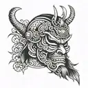 samurai mask split in half tattoo design idea