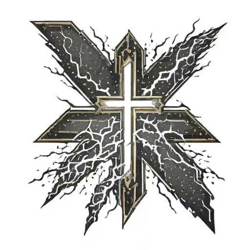 A cross made of lightning bolts against a dark stormy background tattoo design idea
