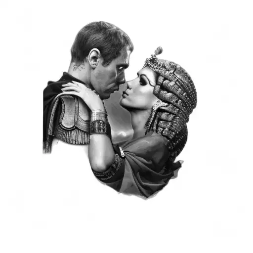 Caesar and Cleopatra about to kiss tattoo design idea