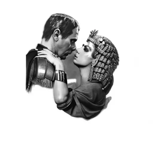 Caesar and Cleopatra about to kiss tattoo design idea