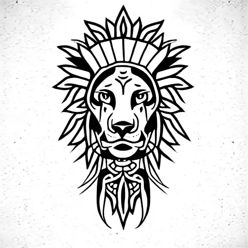 Poppy flower Sword Samurai lion  tattoo design idea