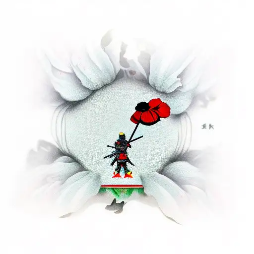 Poppy flower with Samurai and sword tattoo design idea