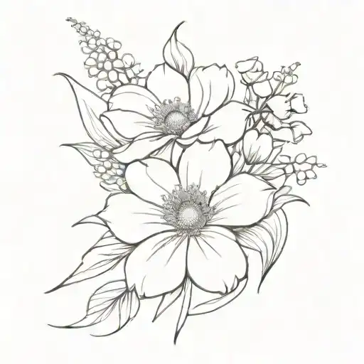 May July August September febuary birth flower bouquet tattoo design idea