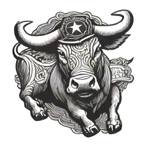 A bull wearing a Coast Guard uniform in a blackwork style tattoo design idea
