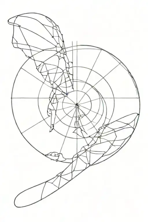 fibonacci spiral with sketched human flying towards the sky tattoo design idea