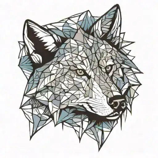 lone wolf face front  floral background colored   tattoo design idea