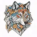 lone wolf face front  floral background colored   tattoo design idea