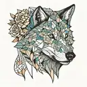 lone wolf face front  floral background colored   tattoo design idea