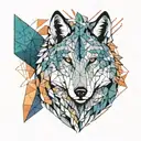 lone wolf face front  floral background colored   tattoo design idea