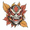Tengu Mask with maple leaf  tattoo design idea